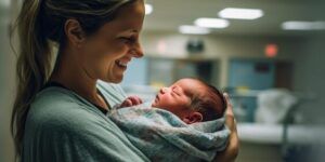 bebe y madre feliz en hospital