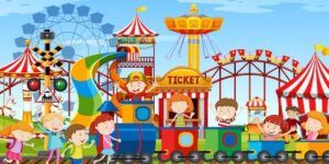 ninos felices en parque tematico