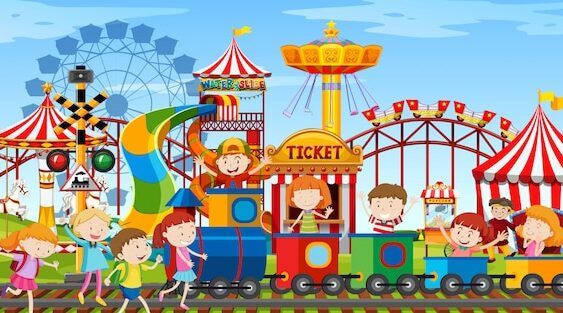 ninos felices en parque tematico