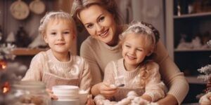 familia hornea galletas navidenas juntas