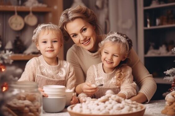 familia hornea galletas navidenas juntas