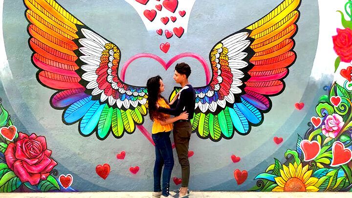 creatividad en mural de fotos